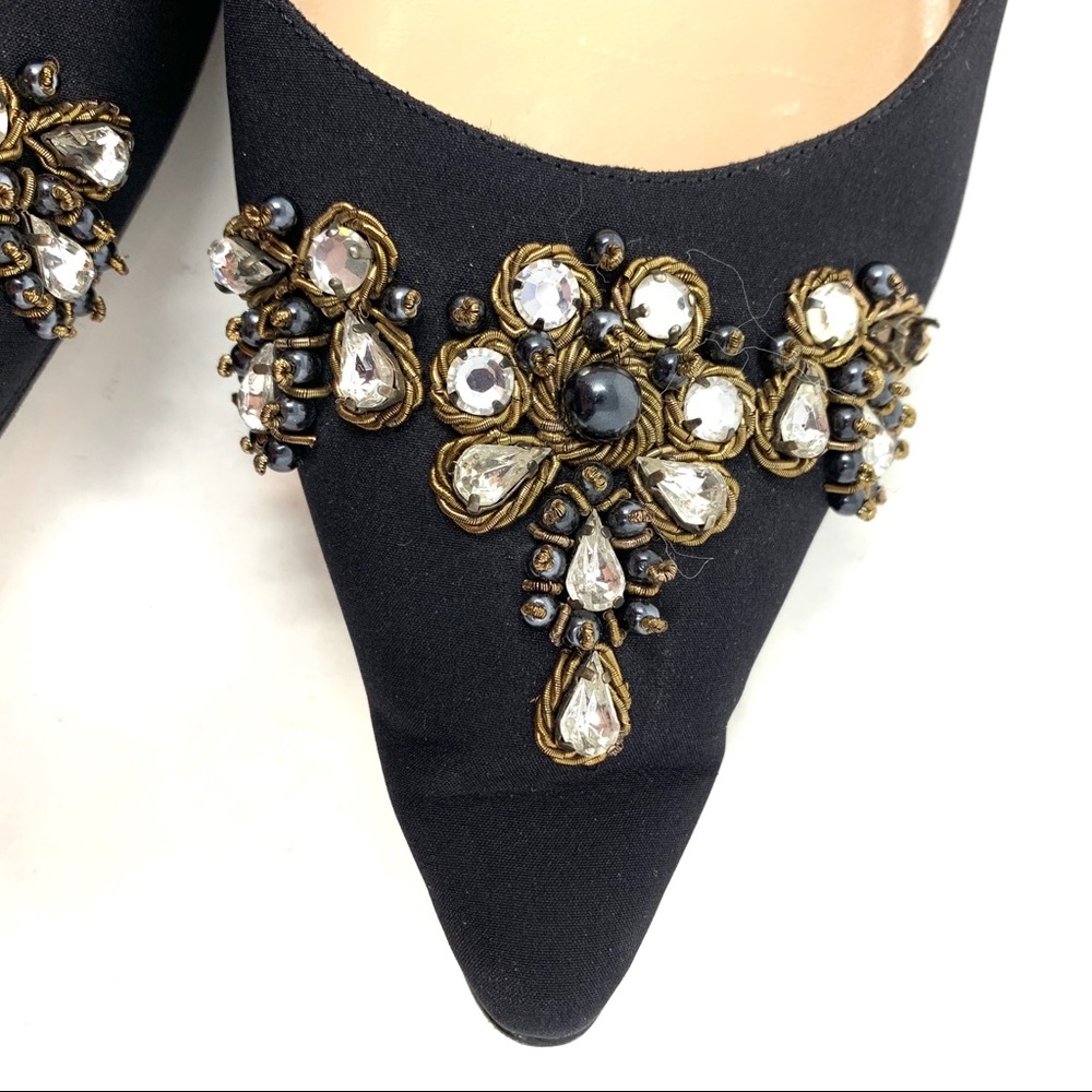 Manolo Blahnik Jeweled Pointed Flat black s41 B434 - Picture 7 of 8